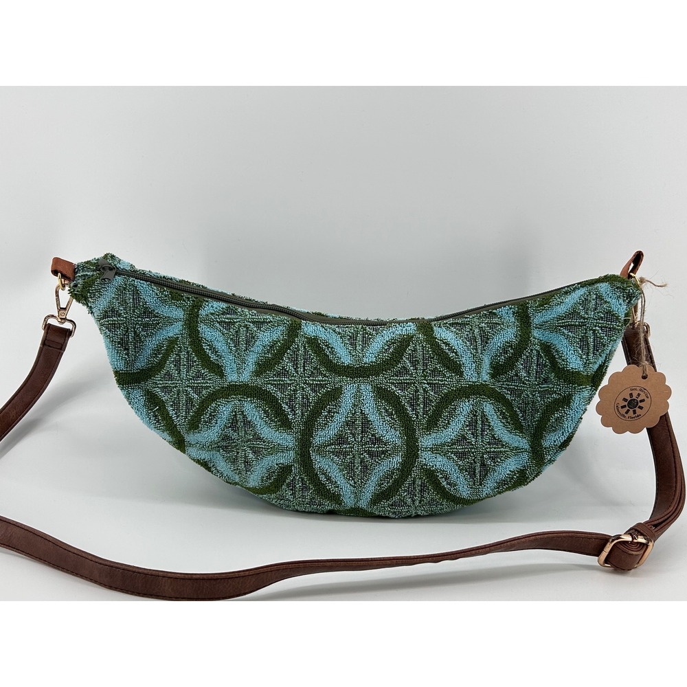 Sol Revibe Crossbody Bag Green Blue Geometric Terry Cloth Upcycled NWT